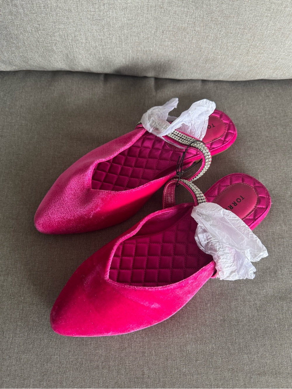Torrid Fuchsia Velvet Pointed Slip-On Mules with Crystal Detail Strap